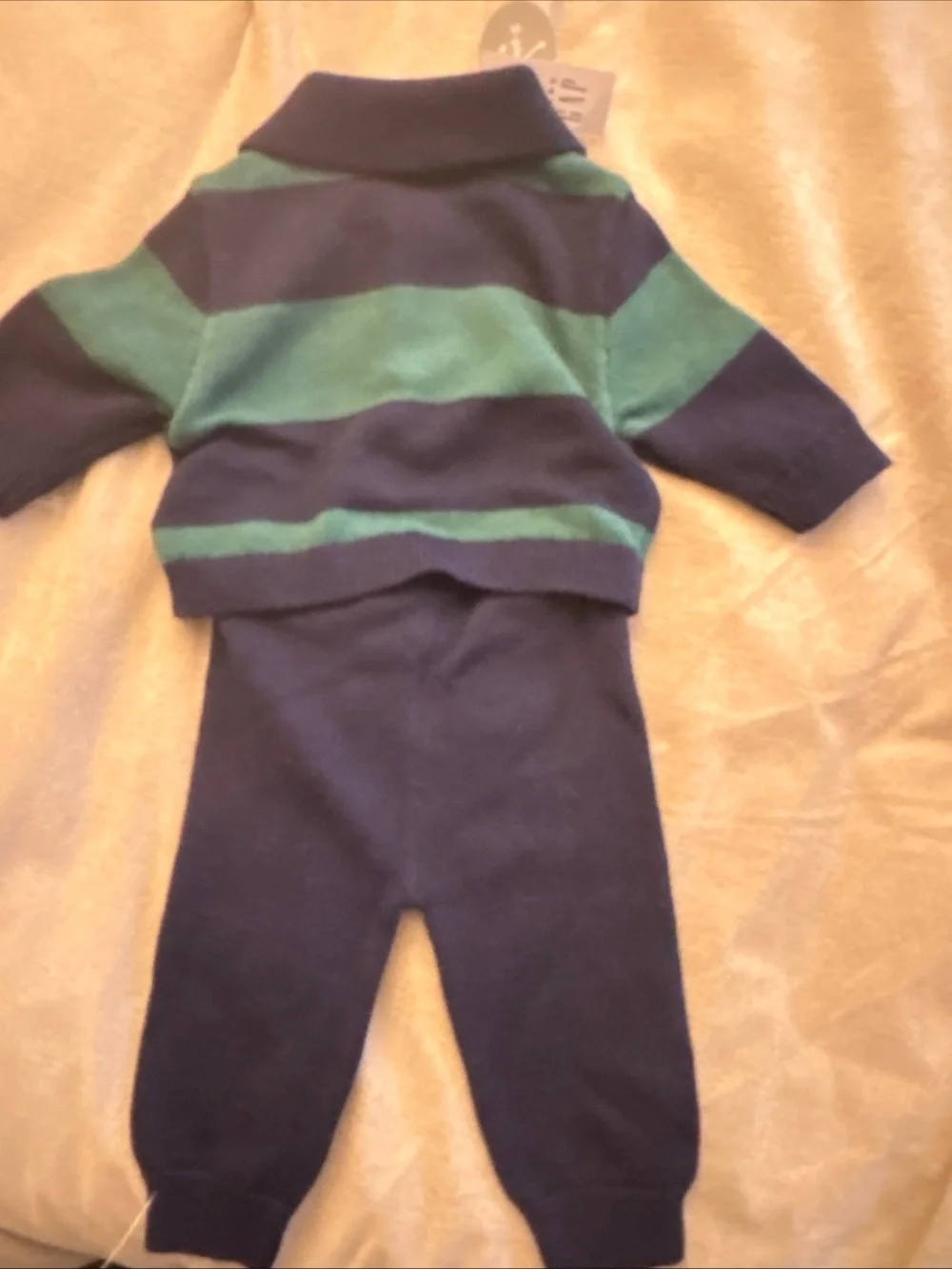 Baby Gap Boys NWT 0-3 Months Green Navy Strip Sweater Knit Pant Set